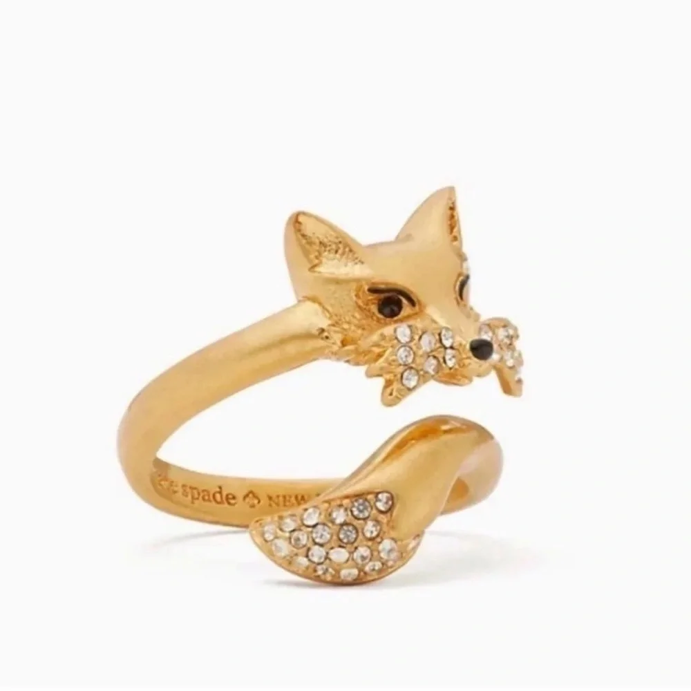 kate spade gold fox ring with crystal accents